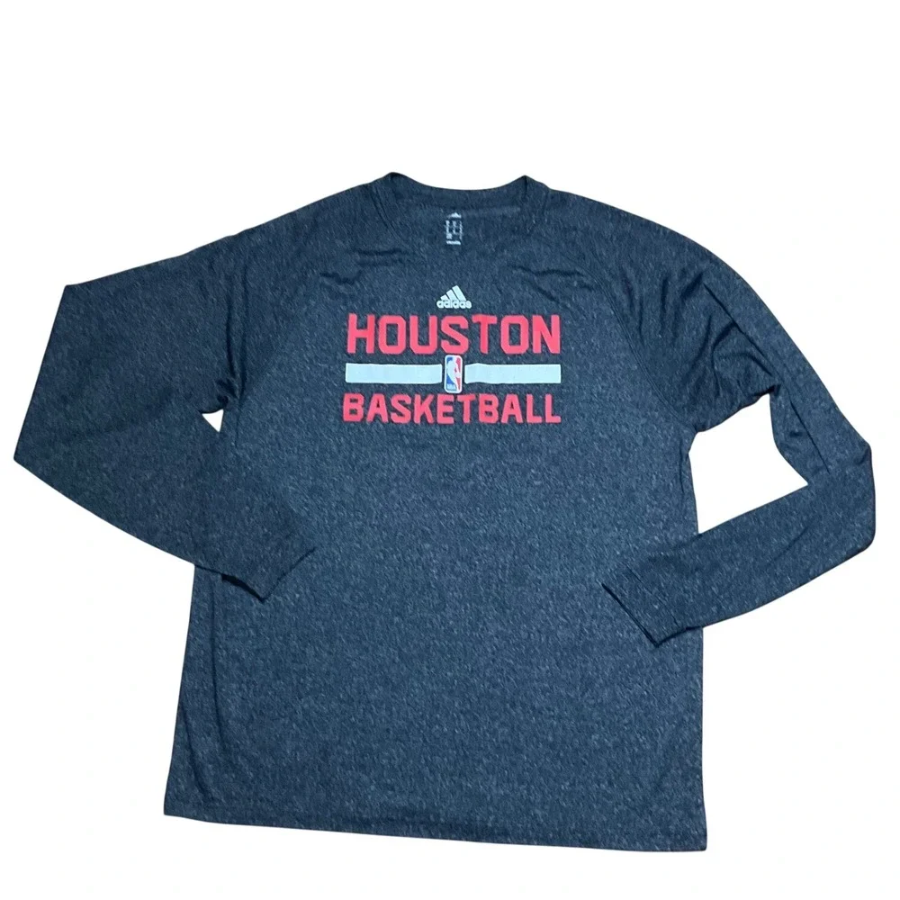 Adidas Houston Basketball NBA Climalite Long Sleeve Shirt Mens M Grey Heather